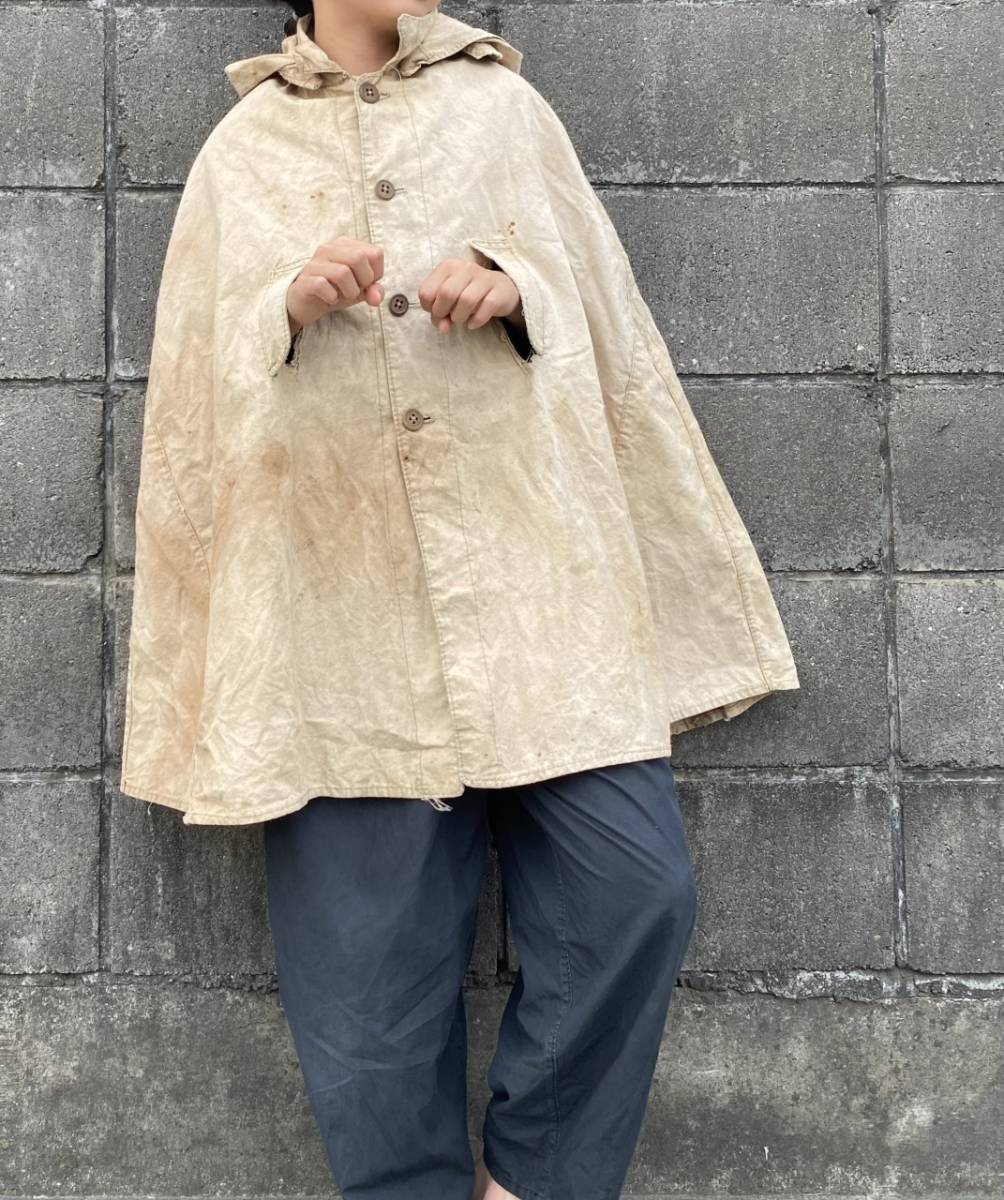 雰囲気抜群 戦前 戦中 戦後 フード 取り外し可 ポンチョ ブルゾン 木製 ボタン ジャパンヴィンテージ JAPAN VINTAGE 40s50s 日本の古い服