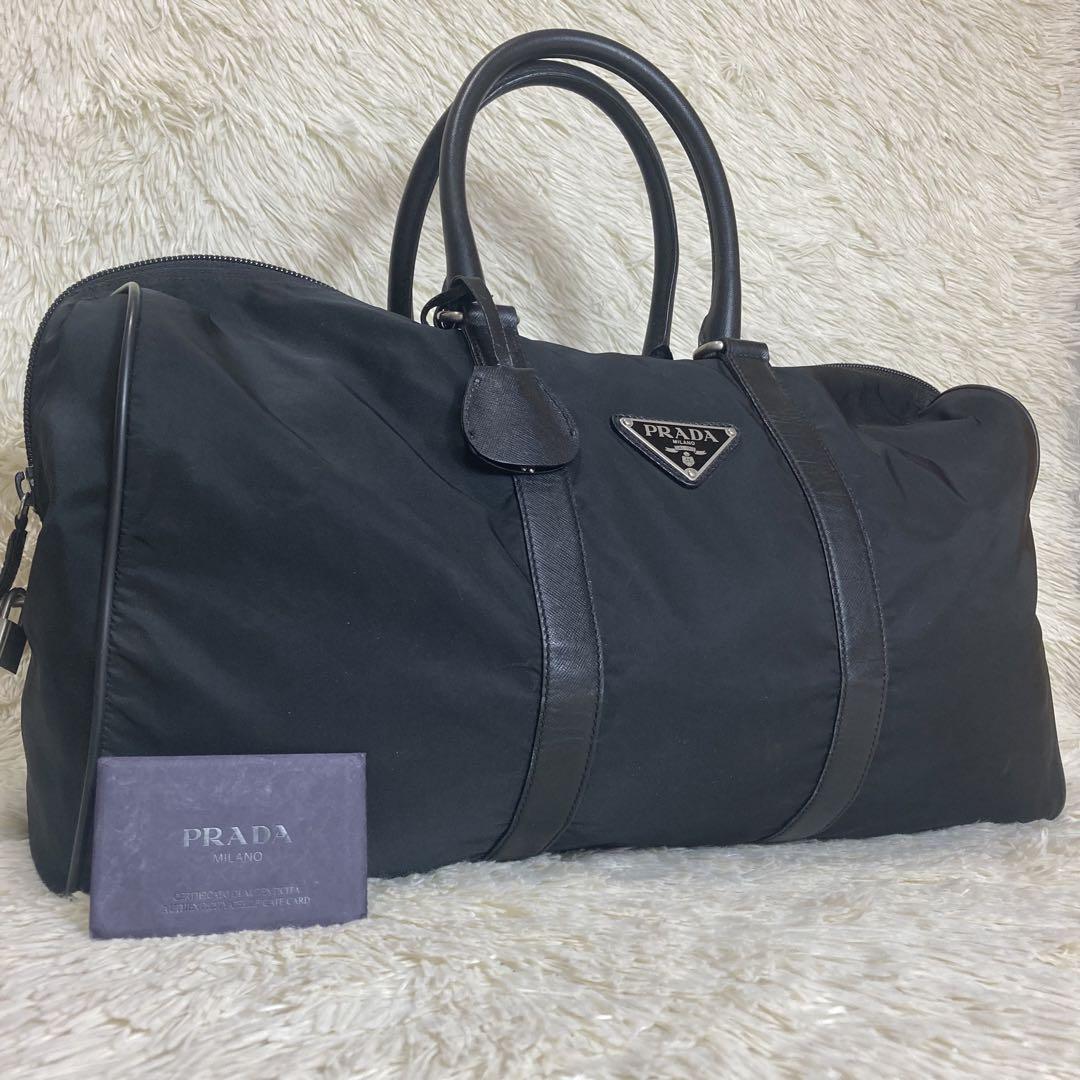 美品✨PRADA ボストンバッグ 大容量 ナイロン ブラック 三角ロゴ