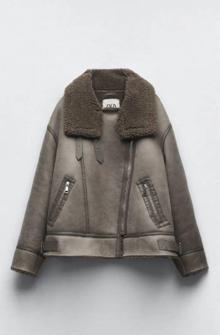 【美品】ZARA フェイクムートンライダースジャケット