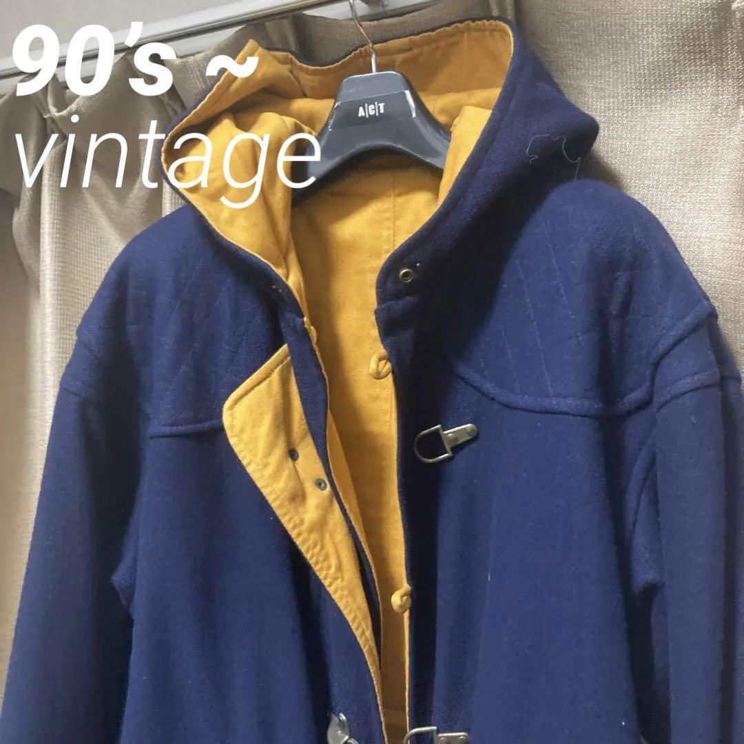 90s  リバーシブル　コート　紺×黄　ダッフル　ファイヤーマン