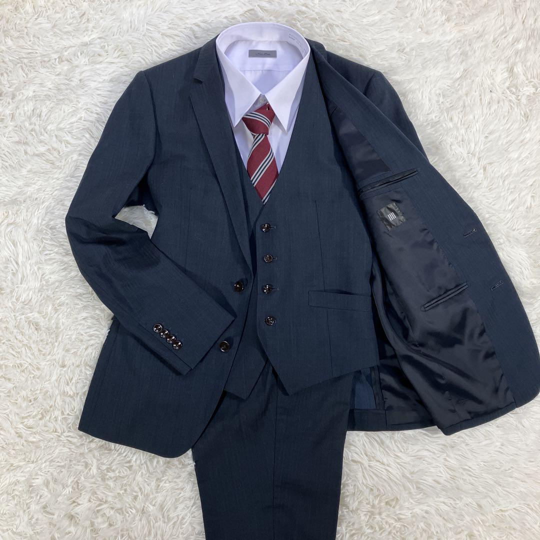 【美品】スーツセレクト スリーピース スーツ 紺 A6
